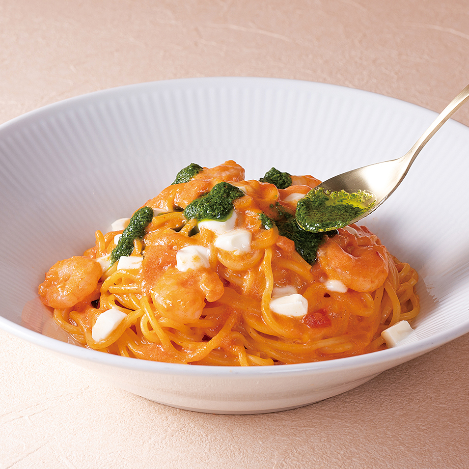 北海道モッツァレラチーズと海老のトマトクリーム